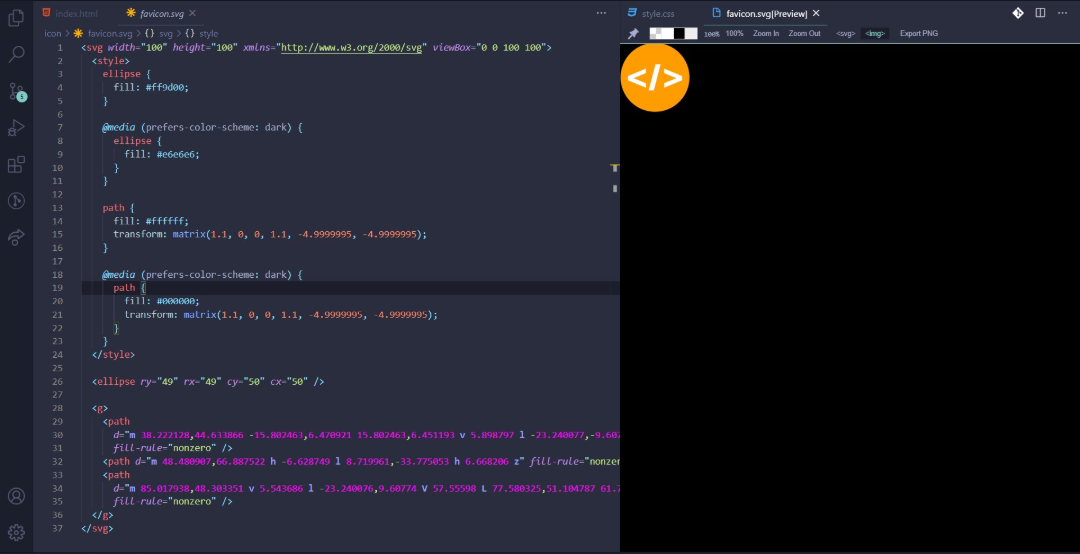 Screenshot of my made SVG in 'VS Code' editor